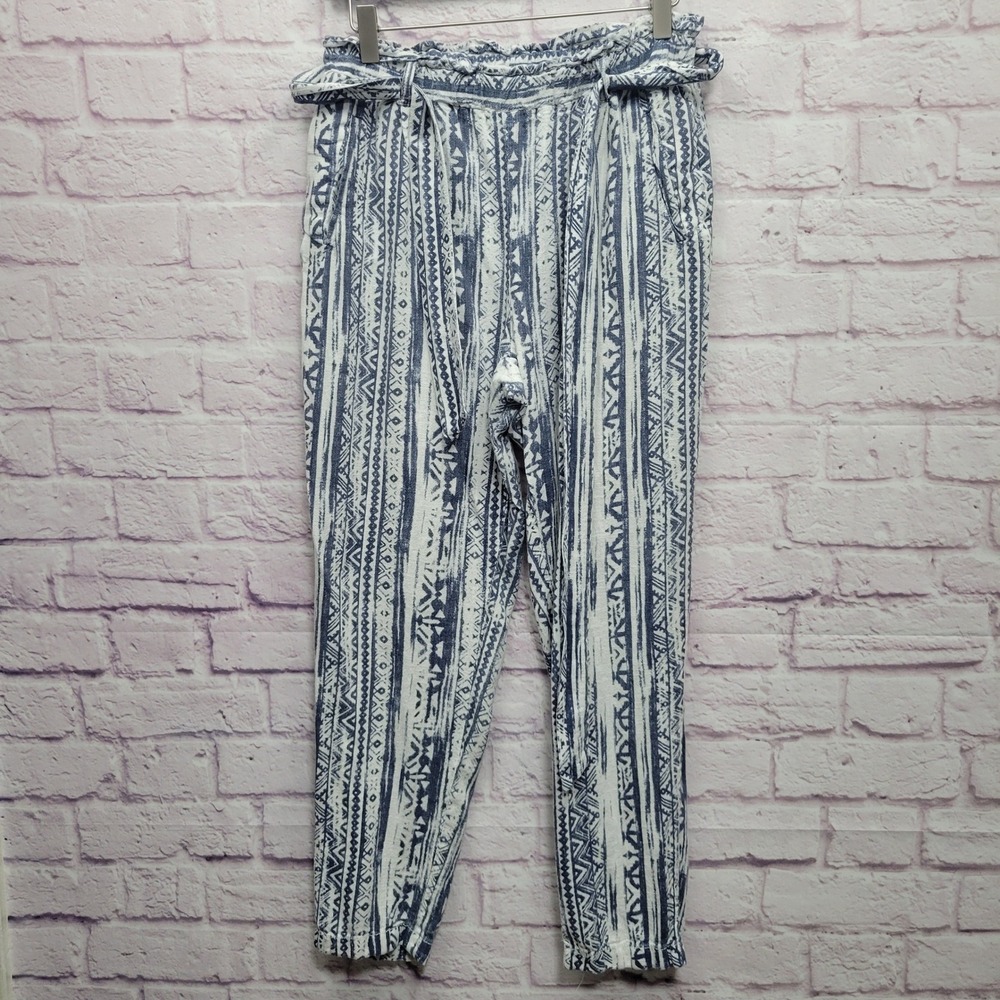 Cali 1850 Aztec Stripe Pants Sz M Linen Blend Tribal Boho Beach‎ Lounge Pull On